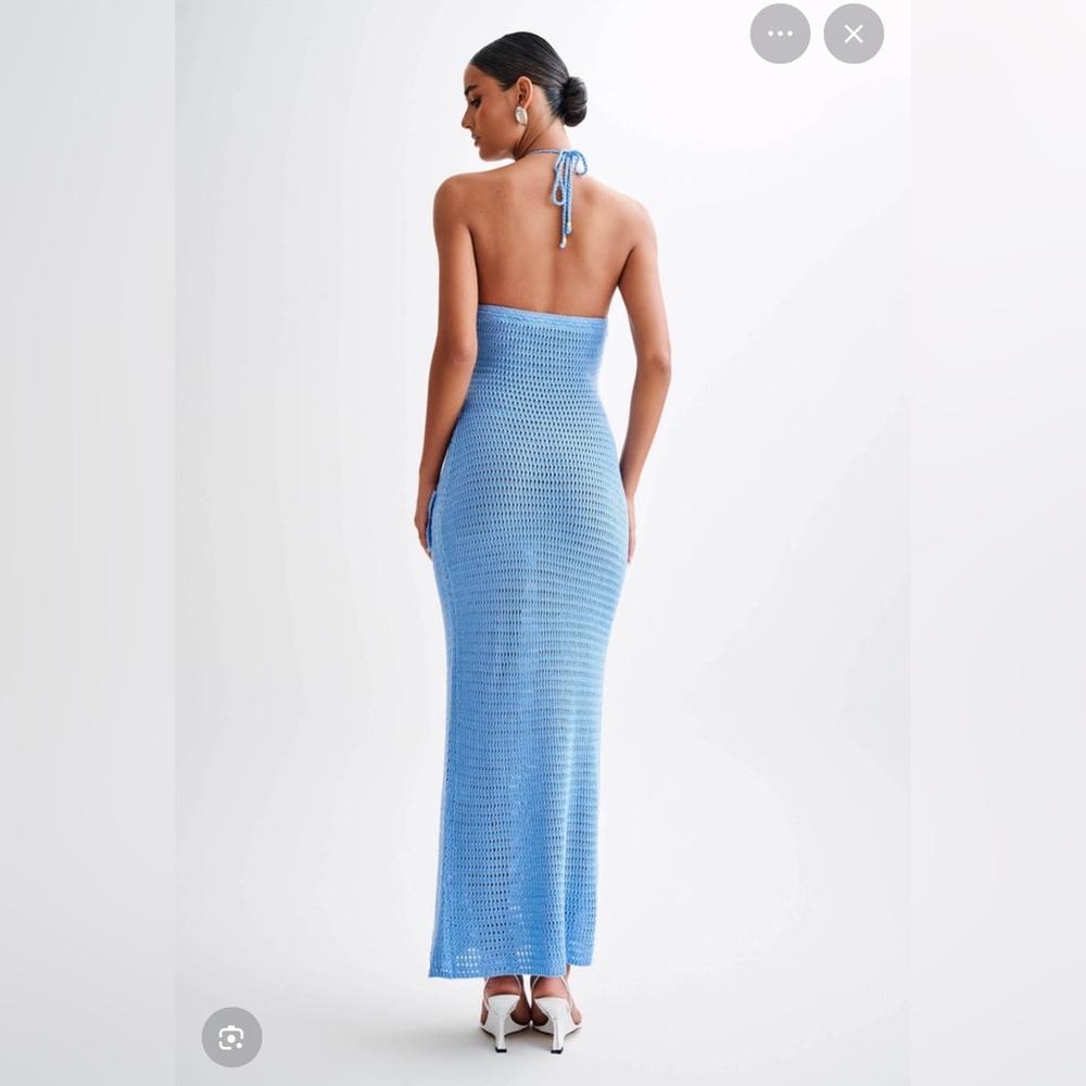 NWT Meshki Kyla Floral Crochet Maxi Dress - Cornflower Blue - size small - Picture 2 of 5